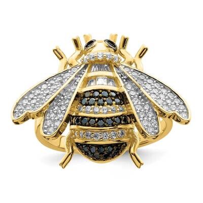 Black White Rh-Plated Gold Tone CZ Diamond Bumblebee Ring Sterling Silver QR7202, MPN: QR7202,