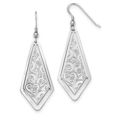 Etched Shepherd Hook Earrings Sterling Silver Rhodium-plated Polished QE11431, MPN: QE11431, 191101…