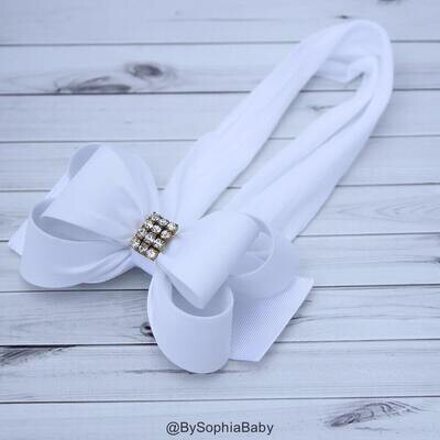Baby Headband White Big Bow Headband White Baby Headband Nylon Headband Baby Girl Headband First Co…