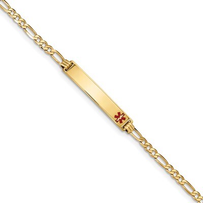 7 Inch Medical Red Enamel Flat Figaro Link ID Bracelet 14k Gold XM559FR-7, MPN: XM559FR-7, 19110143…