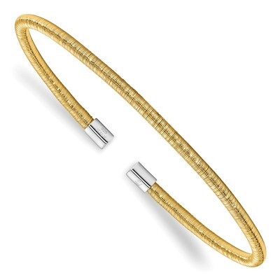 Leslie&#39;s Yellow Rhodium Textured Cuff Bangle Sterling Silver HB-QLF906, MPN: QLF906, 191101743078