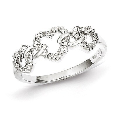 Triple Heart Ring Sterling Silver Rhodium-plated Diamond QR5622, MPN: QR5622, 883957498201