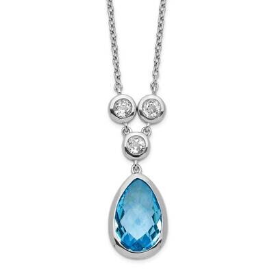 White &amp; Blue Topaz with 2 inch Extender Necklace Sterling Silver Rhodium-plated QG5566-16, MPN: QG5…