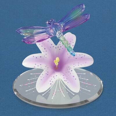 Colorful Dragonfly and Lavender Lily with Base Glass Figurine GM21674, MPN: GM21674, 708873040092