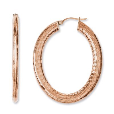 Rose IP-plated Textured Hollow Oval Hoop Earrings - Stainless Steel SRE662 by Chisel, MPN: SRE662, …