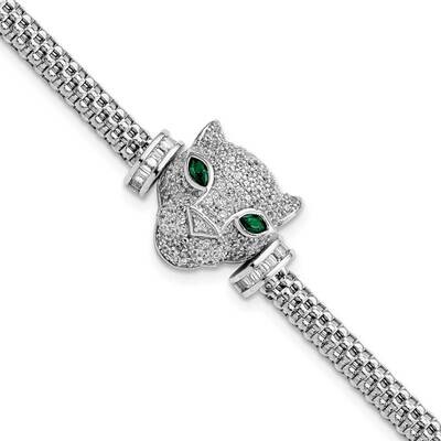 CZ Diamond Lioness Head Bracelet Sterling Silver Rhodium-Plated Polished QG5907-7, MPN: QG5907-7, 1…