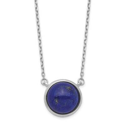 Round Lapis Cabochon Necklace Sterling Silver Rhodium-plated QG5471-17.5, MPN: QG5471-17.5, 8839579…