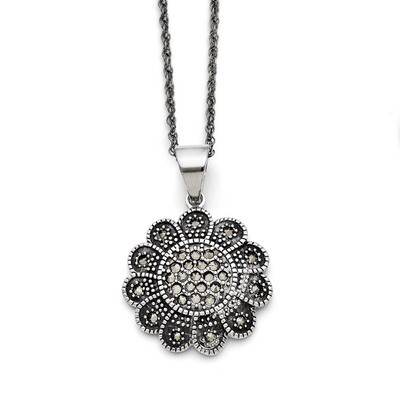 Textured Flower Marcasite Necklace Stainless Steel SRN1433-20, MPN: SRN1433-20, 886774260761