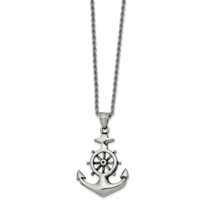 Polished Anchor 24 Inch Necklace Stainless Steel Antiqued SRN2510-24 by Chisel, MPN: SRN2510-24, 19…