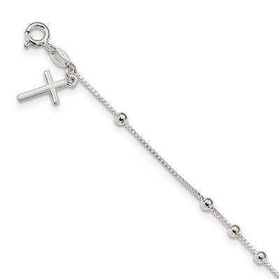 Beaded Cross 7.25 Inch Bracelet Sterling Silver Polished QG4249-7.25, MPN: QG4249-7.25, 191101856228