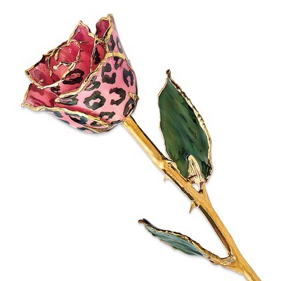 Lacquer Dipped Gold Trim Pink &amp; Black Leopard Rose GM10617, MPN: GM10617, 810391019372