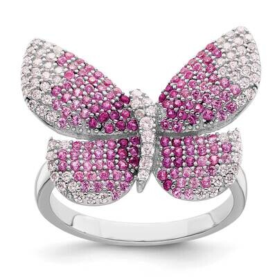 Pink CZ Diamond Butterfly Ring Sterling Silver Rhodium-Plated Polished QR7201, MPN: QR7201,
