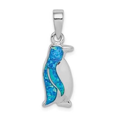 Created Opal Inlay Penguin Pendant Sterling Silver Rhodium-plated QP5232, MPN: QP5232, 883957957524