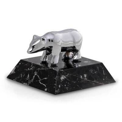 Chrome-plated Bear Paperweight on Black Zebra Marble Base GM21539, MPN: GM21539, 797140370239