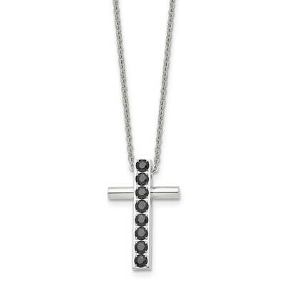 Black CZ Stone Cross Necklace Stainless Steel Polished SRN1489-22 by Chisel, MPN: SRN1489-22, 19110…