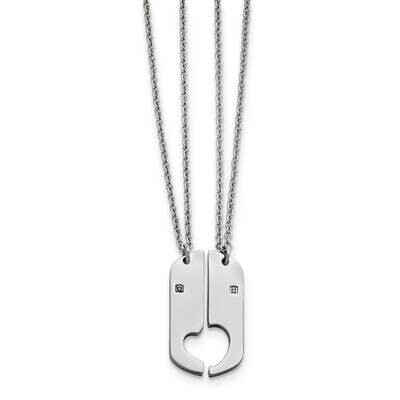 2 Half Hearts CZ Stone Stone Necklace Set Stainless Steel Polished SRSET36-20 by Chisel, MPN: SRSET…