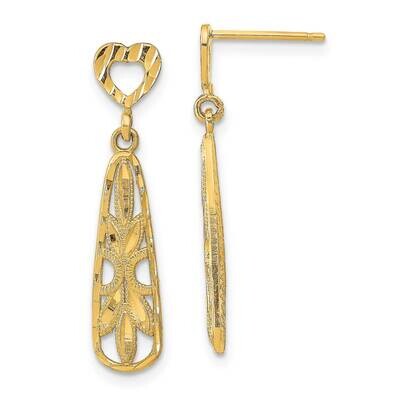Teardrop Heart Dangle Post Earrings 14k Gold Polished TE735, MPN: TE735, 637218078776