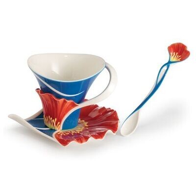 Franz Porcelain Summer Poppy Cup Saucer Spoon Set FZ02647, MPN: FZ02647,