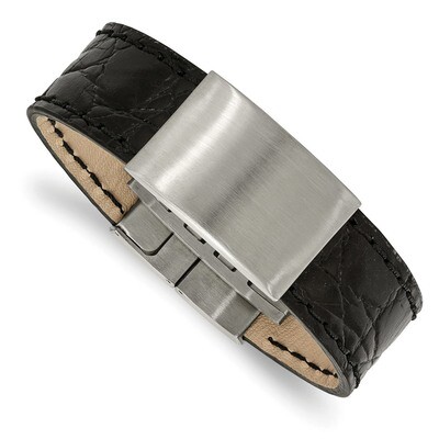 Leather ID Bracelet Stainless Steel Brushed Black SRB1986-8.5 by Chisel, MPN: SRB1986-8.5, 19110160…