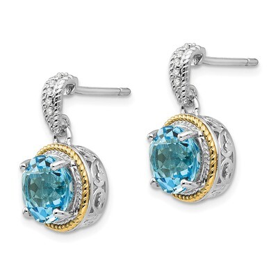Blue Topaz Diamond Post Dangle Earrings Sterling Silver &amp; 14k Gold QTC1293, MPN: QTC1293, 191101472…