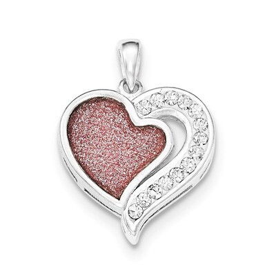 CZ Pink Laser Glitter Texture Heart Pendant Sterling Silver QP4230