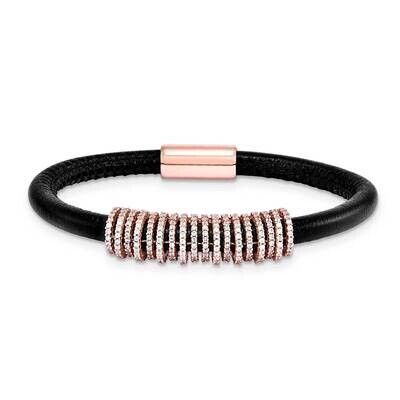 Sterling Silver 5mm Black Leather CZ Station RG Plate Small Bracel J286595171625