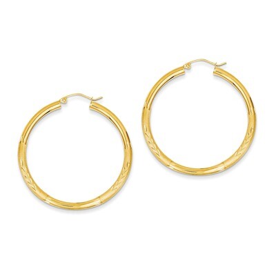 Satin &amp; Diamond-cut 3mm Round Hoop Earrings 14k Gold TC293, MPN: TC293, 883957289632