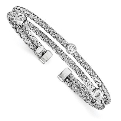 Double Strand CZ Diamond Cuff Bangle Sterling Silver Polished QB977, MPN: QB977, 191101768040