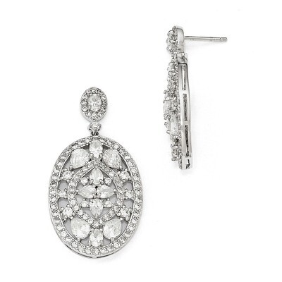 CZ Fancy Post Dangle Earrings Sterling Silver QCM1182
