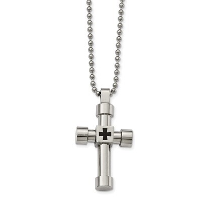 Black Enamel Cross Necklace Stainless Steel Polished SRN2046-24 by Chisel, MPN: SRN2046-24, 1911015…