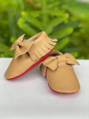 Tan Red Bottom Moccasins Baby Tan and Red sole Bow Moccasins Baby Leather Shoes Toddler Moccasins R…