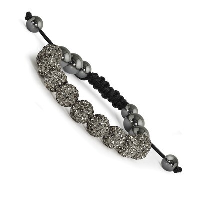 10mm Grey Crystal &amp; Hematite Beads Black Cord Bracelet BF1423