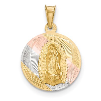 Diamond -cut Lady of Guadalupe Circle Pendant 14k &amp; Rhodium Polished K5641, MPN: K5641, 191101082856