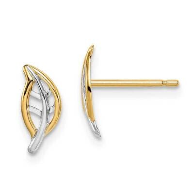 Leaf Post Earrings 14k Gold &amp; White Rhodium GK1030 by Madi K, MPN: GK1030, 191101902680