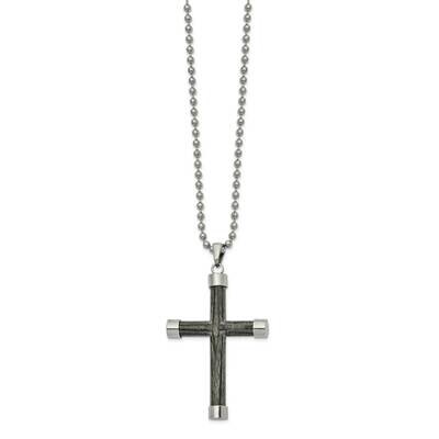 Gray Wood Inlay Cross 24 Inch Necklace Stainless Steel Polished SRN2632-24 by Chisel, MPN: SRN2632-…
