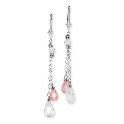 Clear &amp; Pink CZ Earrings 14k Gold SF1797