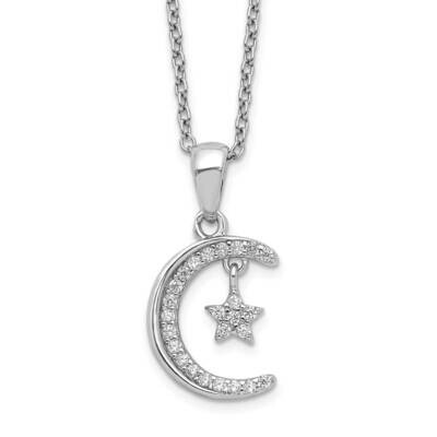 Rhodium-Plated CZ Diamond Moon &amp; Star 18 Inch Necklace Sterling Silver Polished QG6176-18, MPN: QG6…