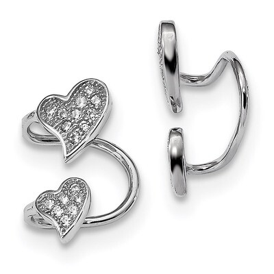 CZ Diamond Double Heart Right Cuff Earring Sterling Silver Rhodium-plated QE13677, MPN: QE13677, 88…