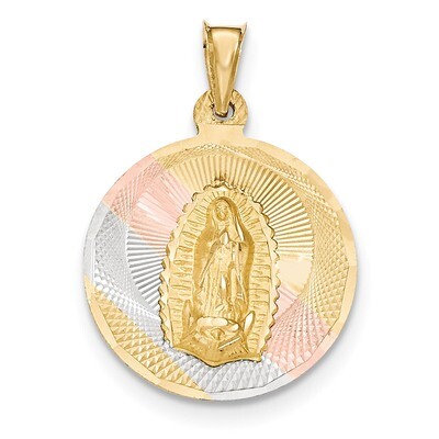 Diamond -cut Lady of Guadalupe Circle Pendant 14k &amp; Rhodium Polished K5642, MPN: K5642, 191101368653