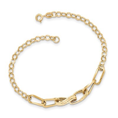 Fancy Link Bracelet 14k Gold Polished Textured SF2216-7.75, MPN: SF2216-7.75, 191101364099
