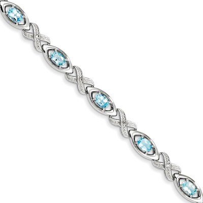 Light Swiss Blue Topaz Bracelet Diamond Sterling Silver QX820BT, MPN: QX820BT, 883957409696