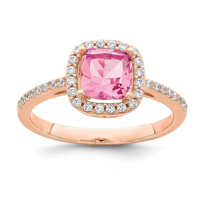 Square Peach CZ Diamond Halo Ring Sterling Silver Rose-tone QR7130, MPN: QR7130, 883957600413