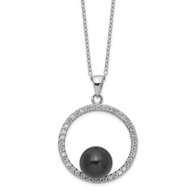 Majestik Rhodium Plated 8-9mm Black Imitat Shell Pearl Cz Necklace Sterling Silver QMJN800B-17, MPN…