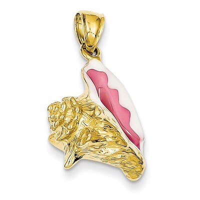 3-Dimensional Pink &amp; White Enameled Conch Shell Pendant 14k Gold Polished K1073, MPN: K1073, 637218…