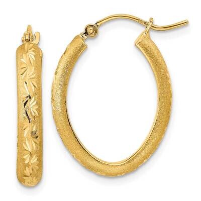 Satin Diamond-Cut Oval Hoop Earrings 14k Gold Polished TC1031, MPN: TC1031, 883957982878