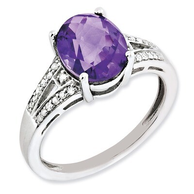 Amethyst Ring Sterling Silver Diamond QR3043AM, MPN: QR3043AM, 883957630618
