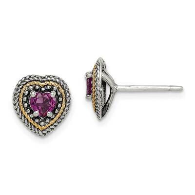 Rhodolite Garnet Heart Post Earrings Sterling Silver with 14k Gold Accent QTC1676, MPN: QTC1676, 88…