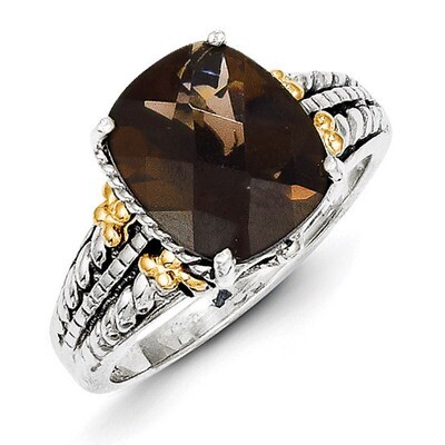 Smoky Quartz Ring Sterling Silver &amp; 14k Gold QTC312-6
