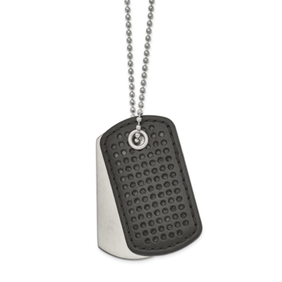 Black Leather 22 Inch Dog Tag Necklace Stainless Steel Brushed SRN2680-22 by Chisel, MPN: SRN2680-2…