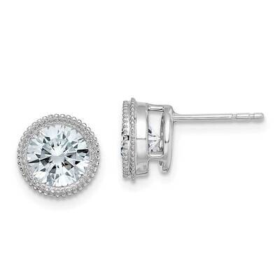 Round Beaded Bezel D E F Pure Light Moissanite Earrings 14k White Gold EM6780-200-WMP, MPN: EM6780-…